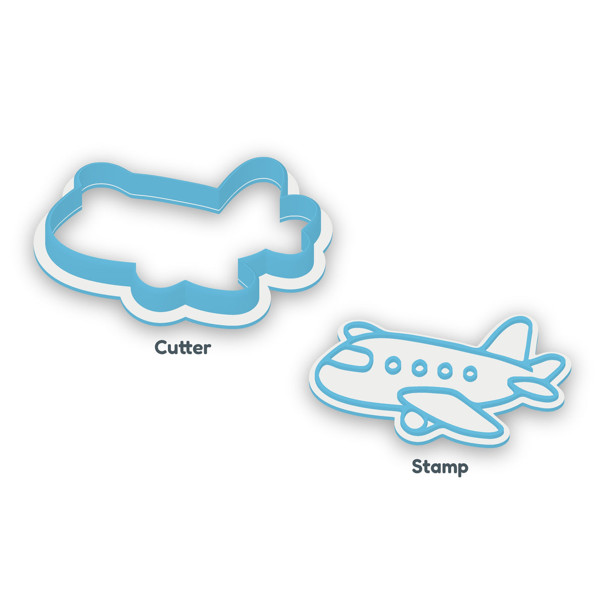 Aeroplane separate cookie cutter and matching embosser