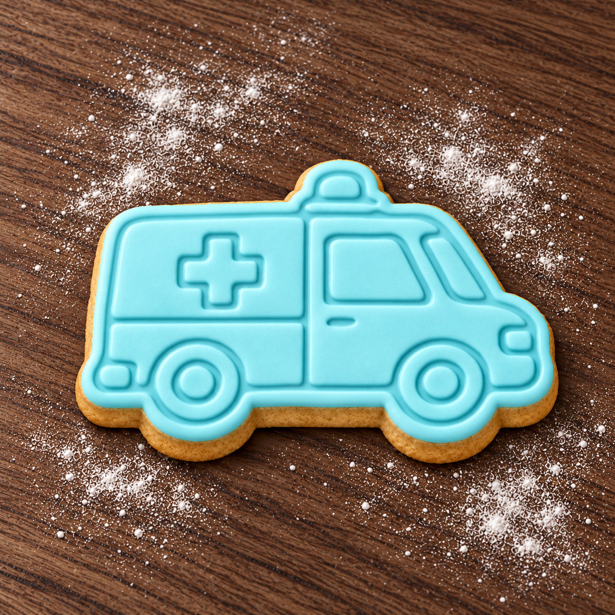 Ambulance decorated fondant cookie