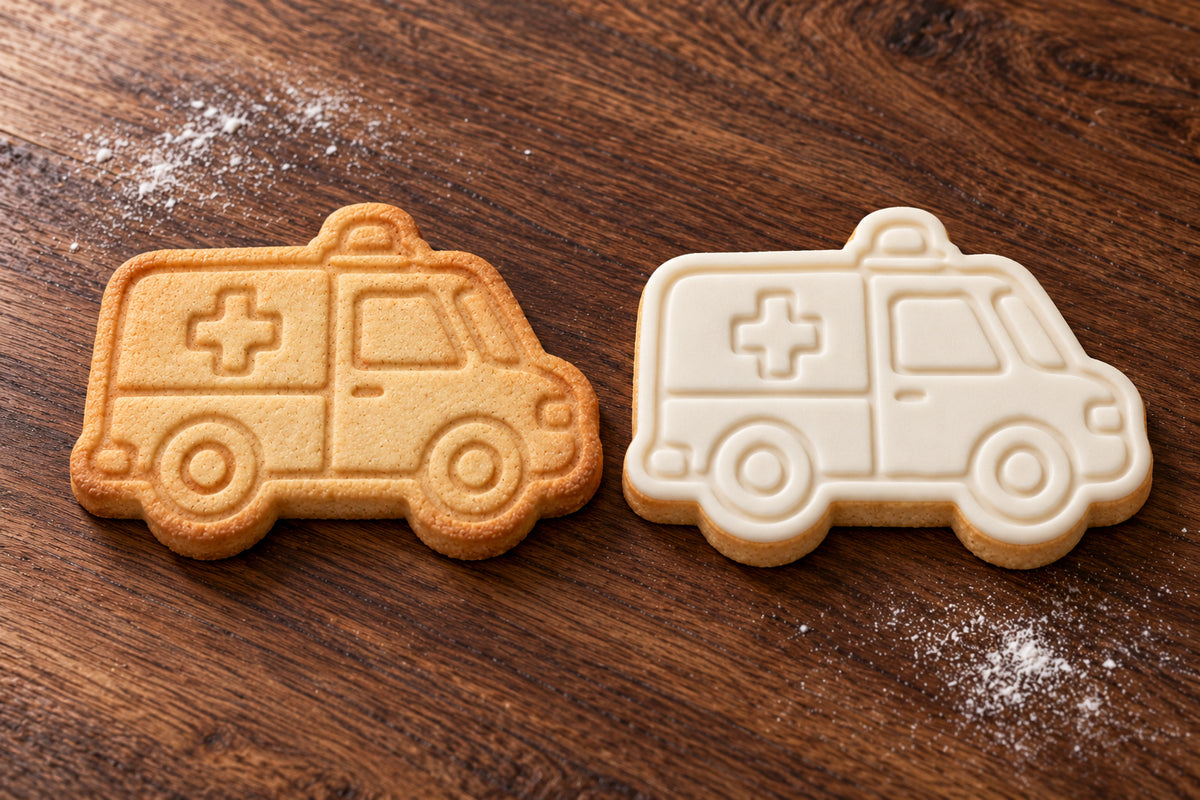 Ambulance plain and white fondant cookie examples