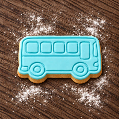 Bus decorated fondant cookie