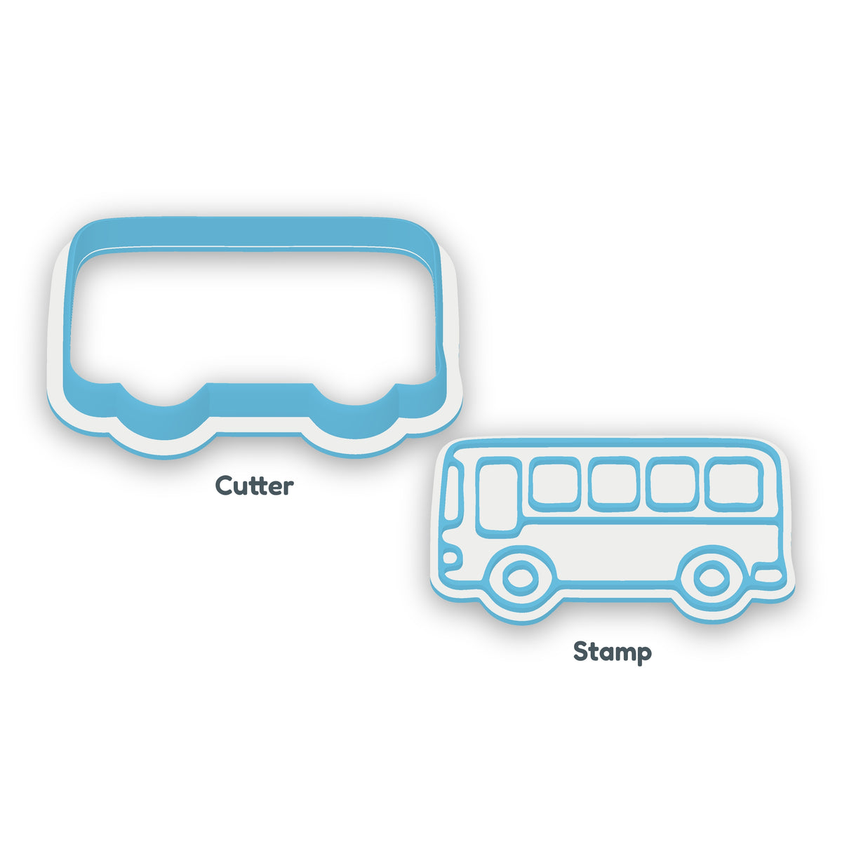 Bus separate cookie cutter and matching embosser