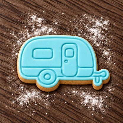 Caravan decorated fondant cookie