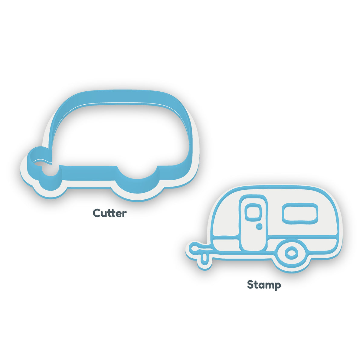 Caravan separate cookie cutter and matching embosser
