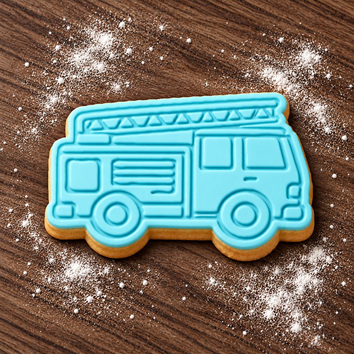 Fire Engine decorated fondant cookie