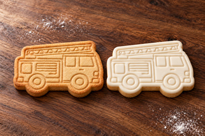 Fire Engine plain and white fondant cookie examples
