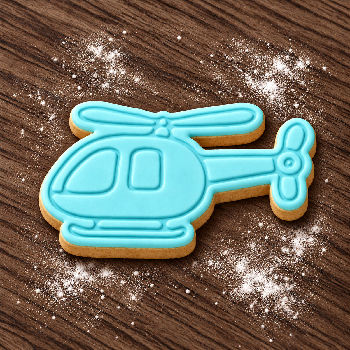Helicopter decorated fondant cookie