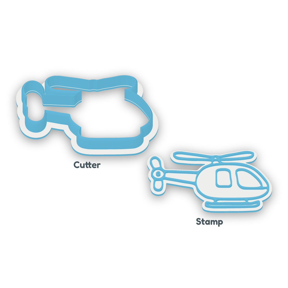 Helicopter separate cookie cutter and matching embosser