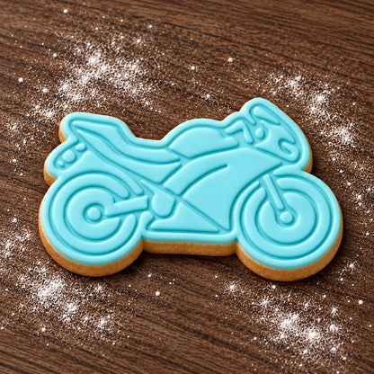 Motorbike decorated fondant cookie