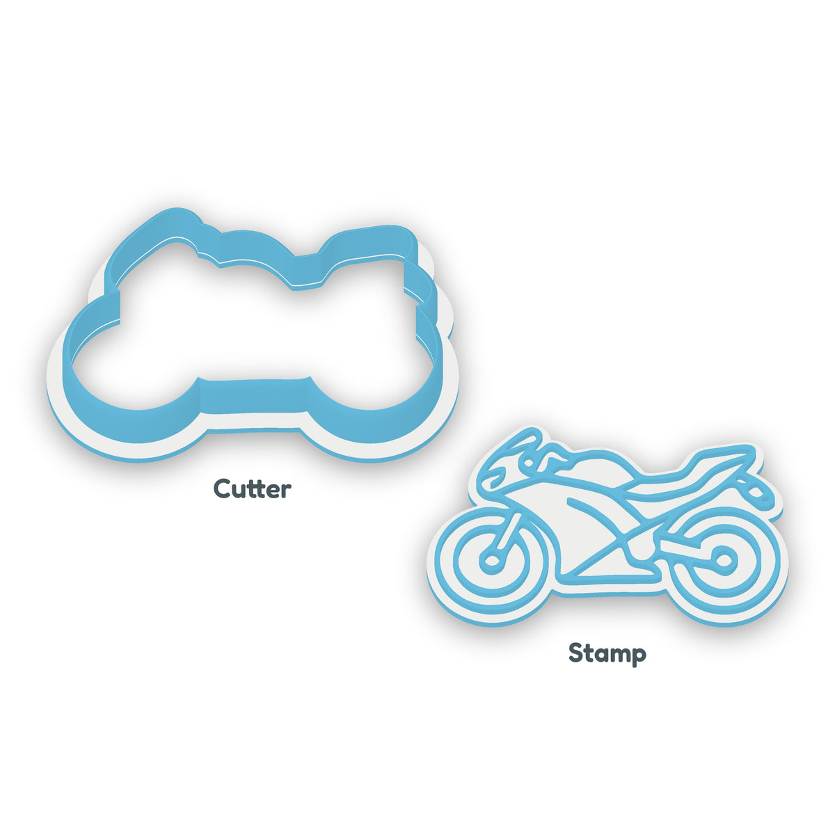 Motorbike separate cookie cutter and matching embosser