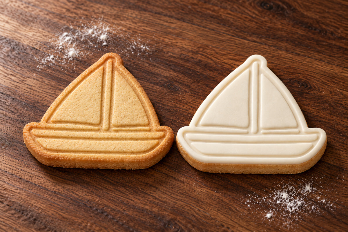 Sailboat plain and white fondant cookie examples