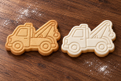 Tow Truck plain and white fondant cookie examples