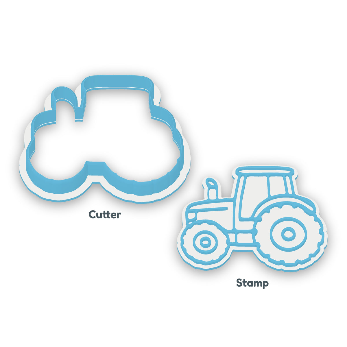 Tractor separate cookie cutter and matching embosser