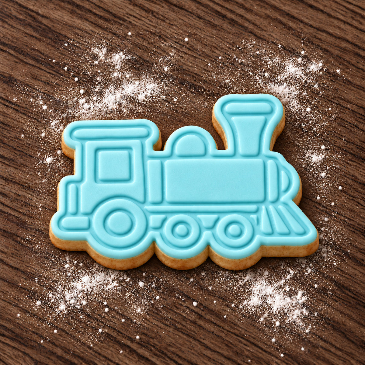 Train Engine decorated fondant cookie