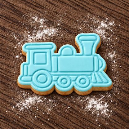 Train Engine decorated fondant cookie