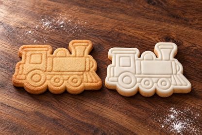 Train Engine plain and white fondant cookie examples