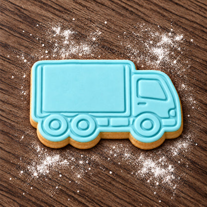 Truck decorated fondant cookie
