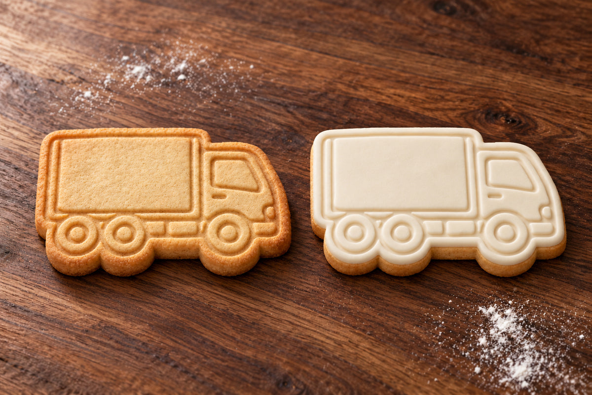 Truck plain and white fondant cookie examples