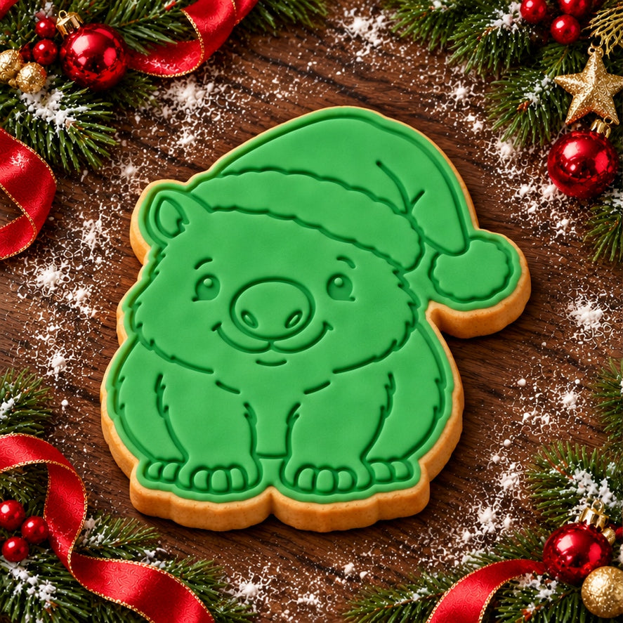 Wombat in Santa Hat cookie cutter and embosser set - image 1