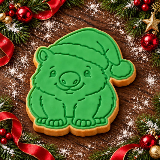 Wombat in Santa Hat cookie cutter and embosser set - image 1
