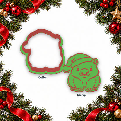 Wombat in Santa Hat cookie cutter and embosser set - image 2