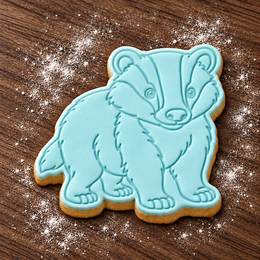 Badger decorated fondant cookie