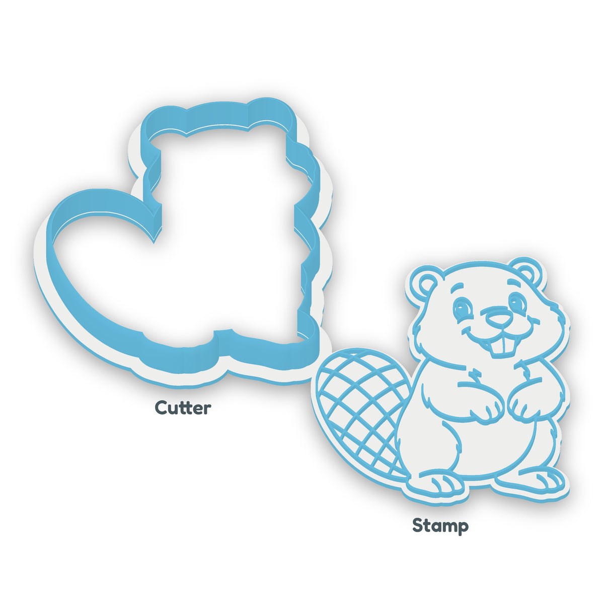 Beaver separate cookie cutter and matching embosser
