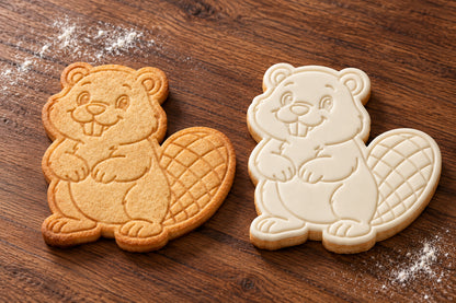 Beaver plain and white fondant cookie examples