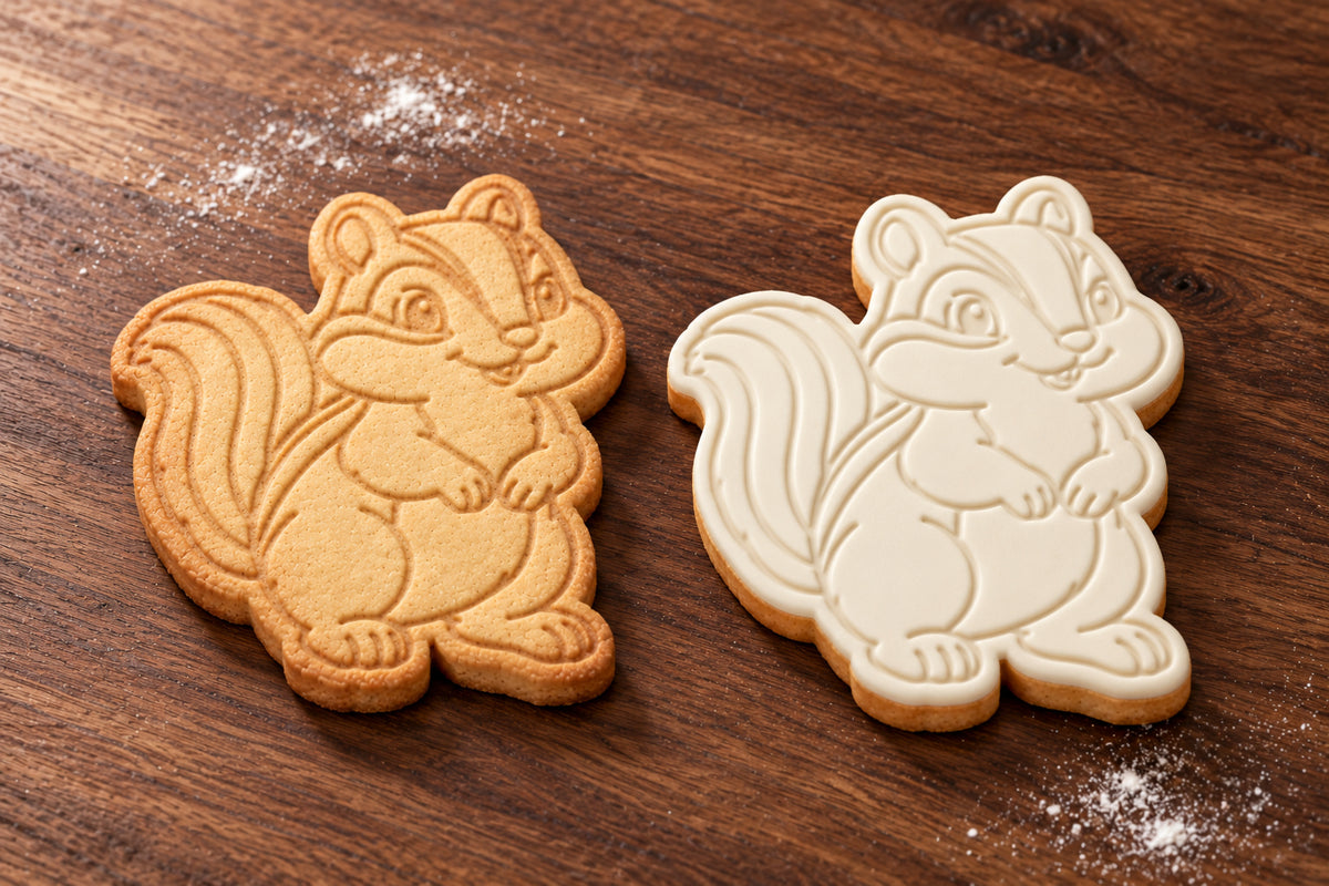 Chipmunk plain and white fondant cookie examples