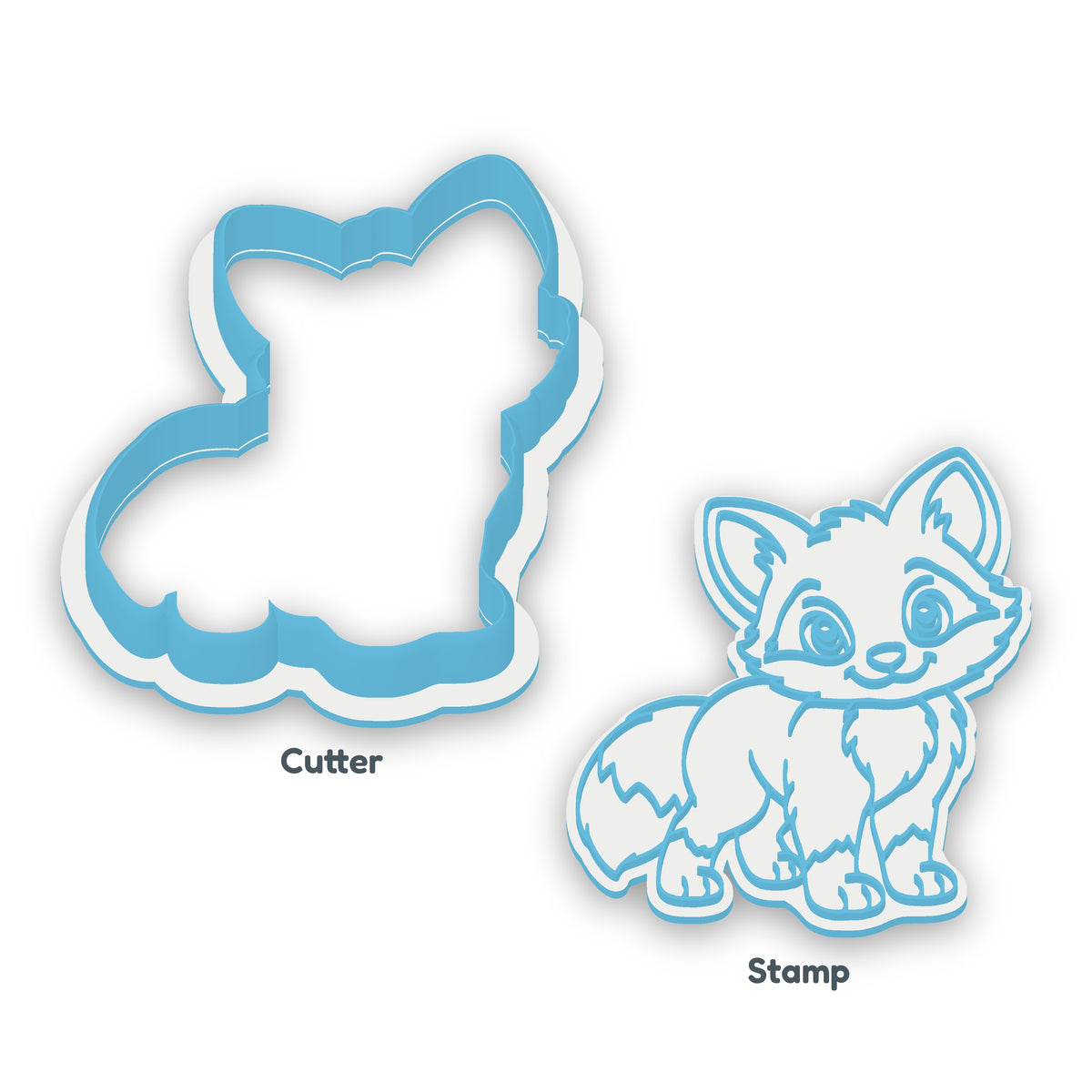 Fox Cub separate cookie cutter and matching embosser