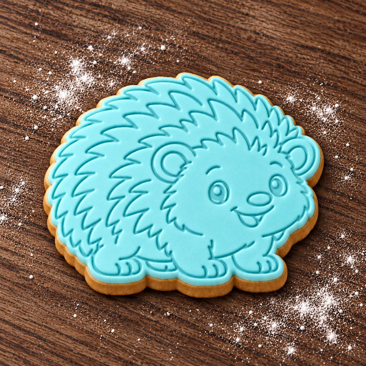 Hedgehog decorated fondant cookie