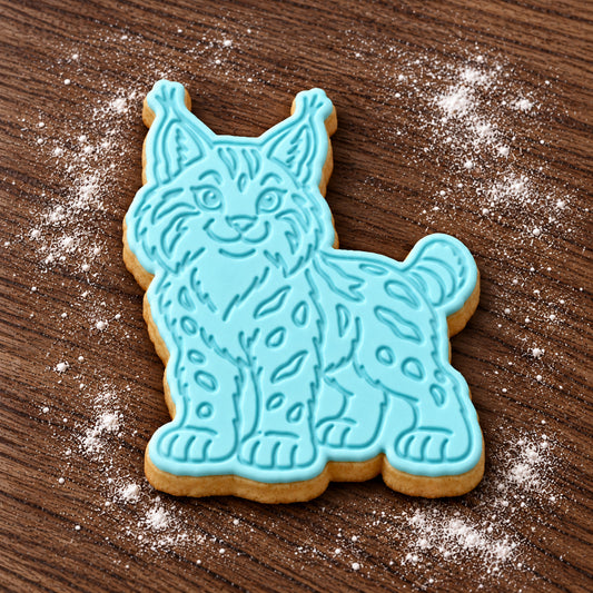 Lynx decorated fondant cookie