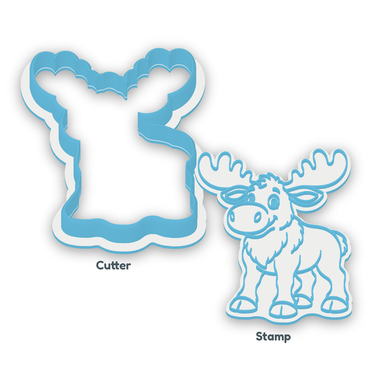 Moose separate cookie cutter and matching embosser