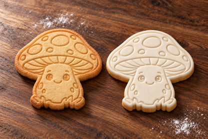 Mushroom plain and white fondant cookie examples