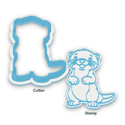 Otter separate cookie cutter and matching embosser