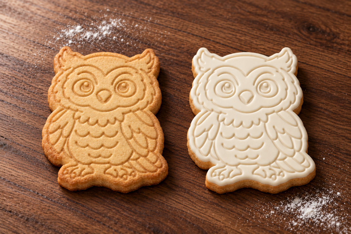 Owl plain and white fondant cookie examples