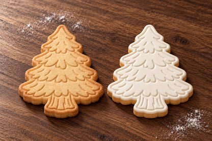 Pine Tree plain and white fondant cookie examples