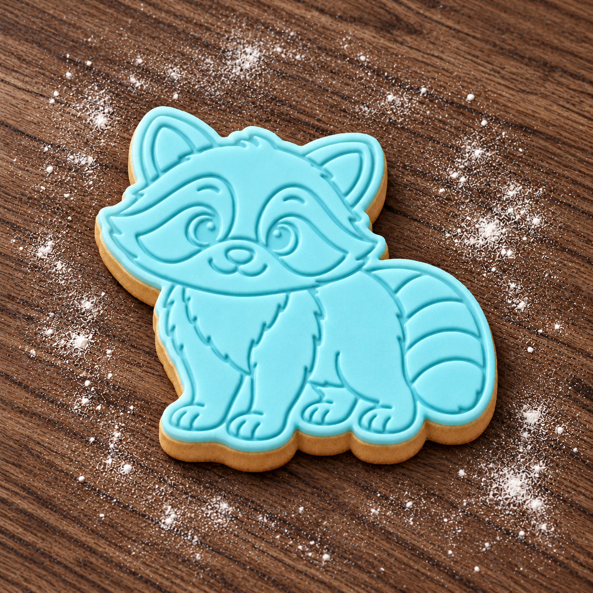Raccoon decorated fondant cookie