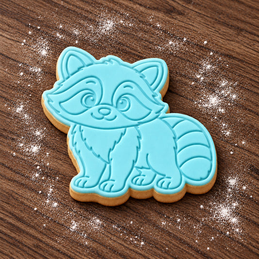 Raccoon decorated fondant cookie