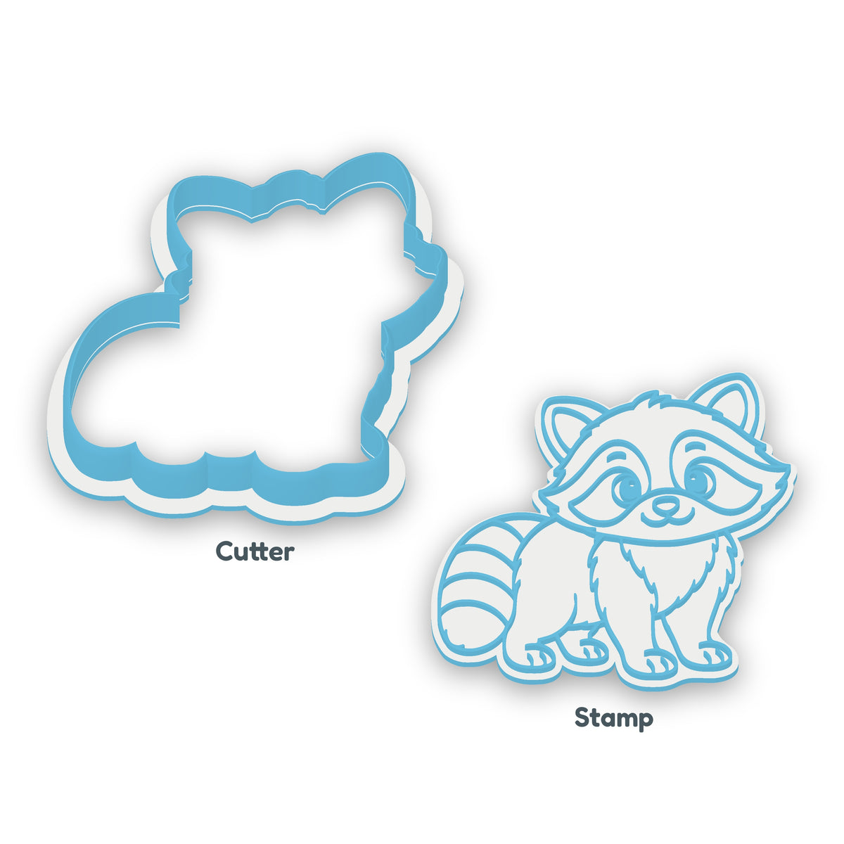 Raccoon separate cookie cutter and matching embosser