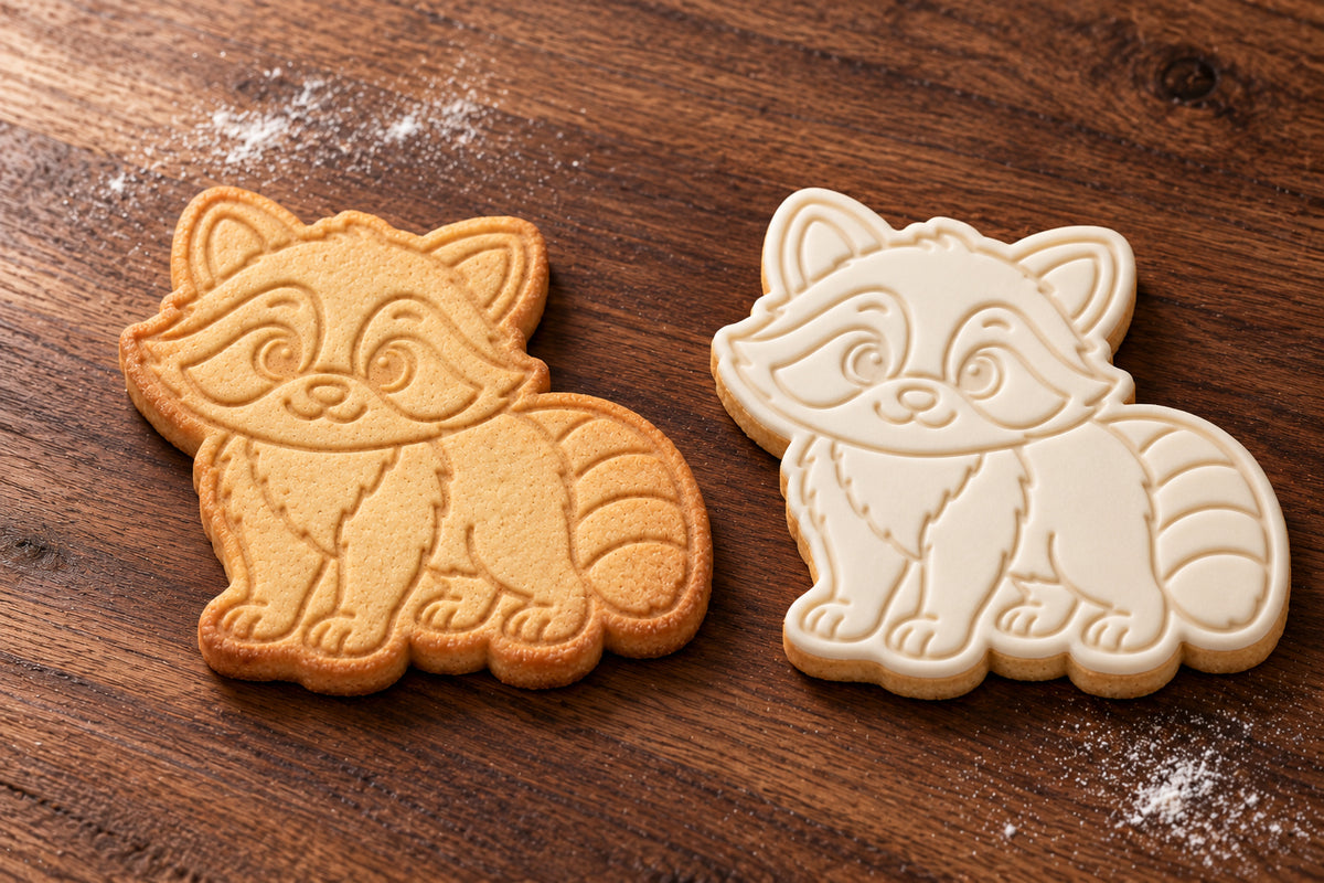 Raccoon plain and white fondant cookie examples
