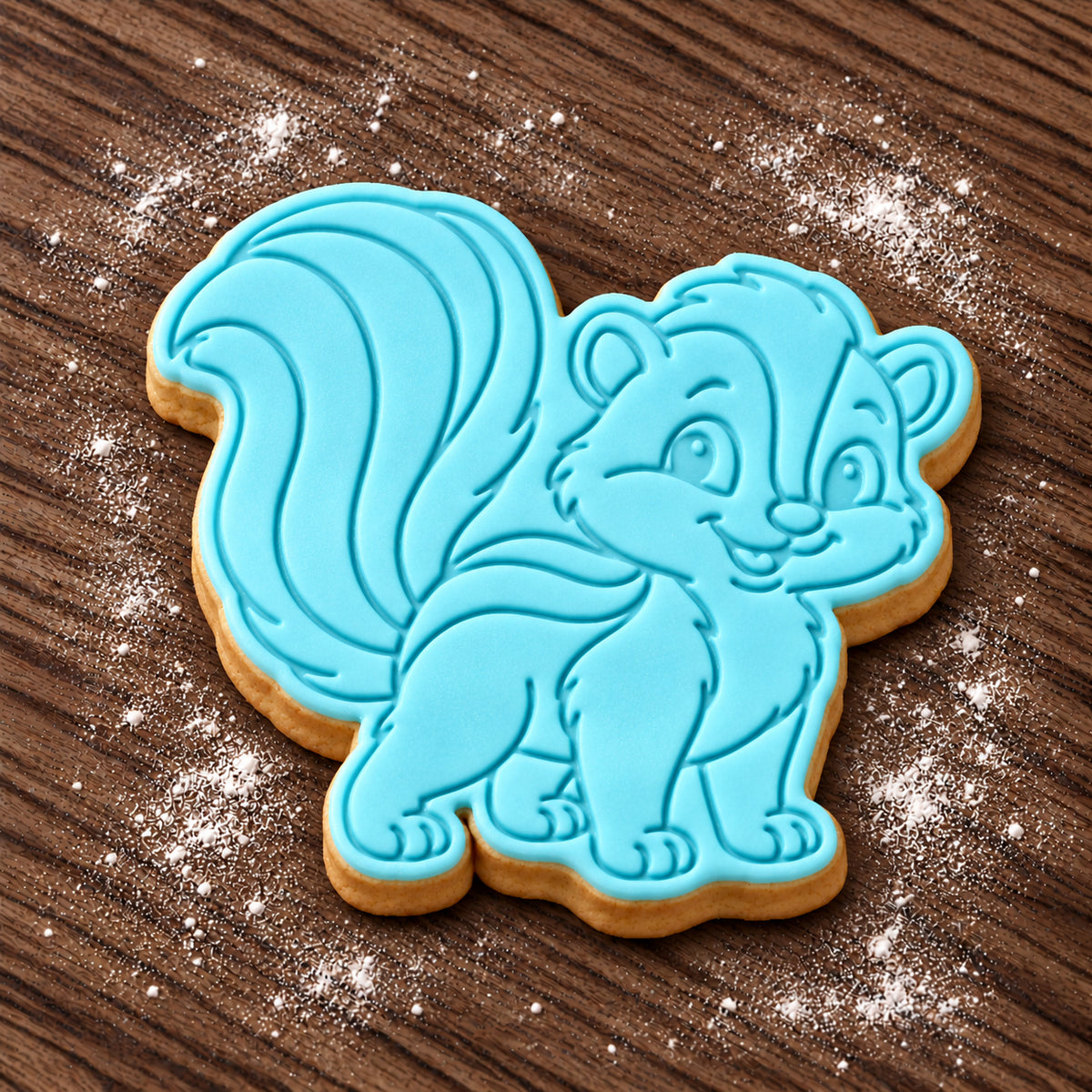 Skunk decorated fondant cookie