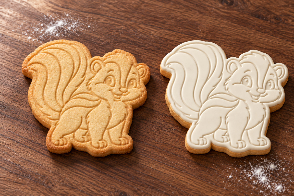 Skunk plain and white fondant cookie examples
