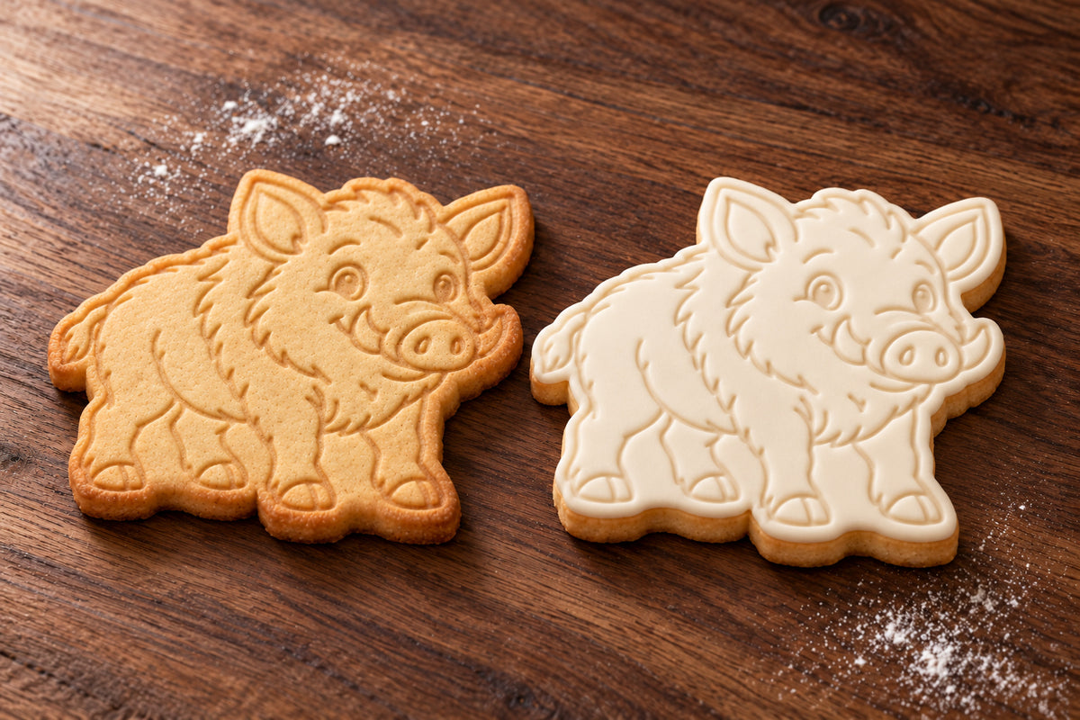 Wild Boar plain and white fondant cookie examples