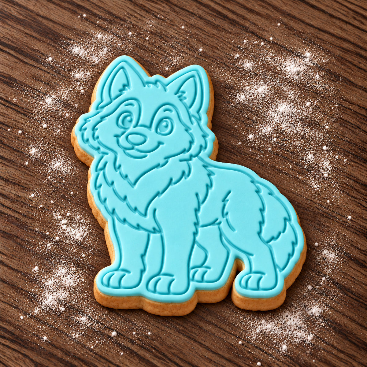 Wolf decorated fondant cookie