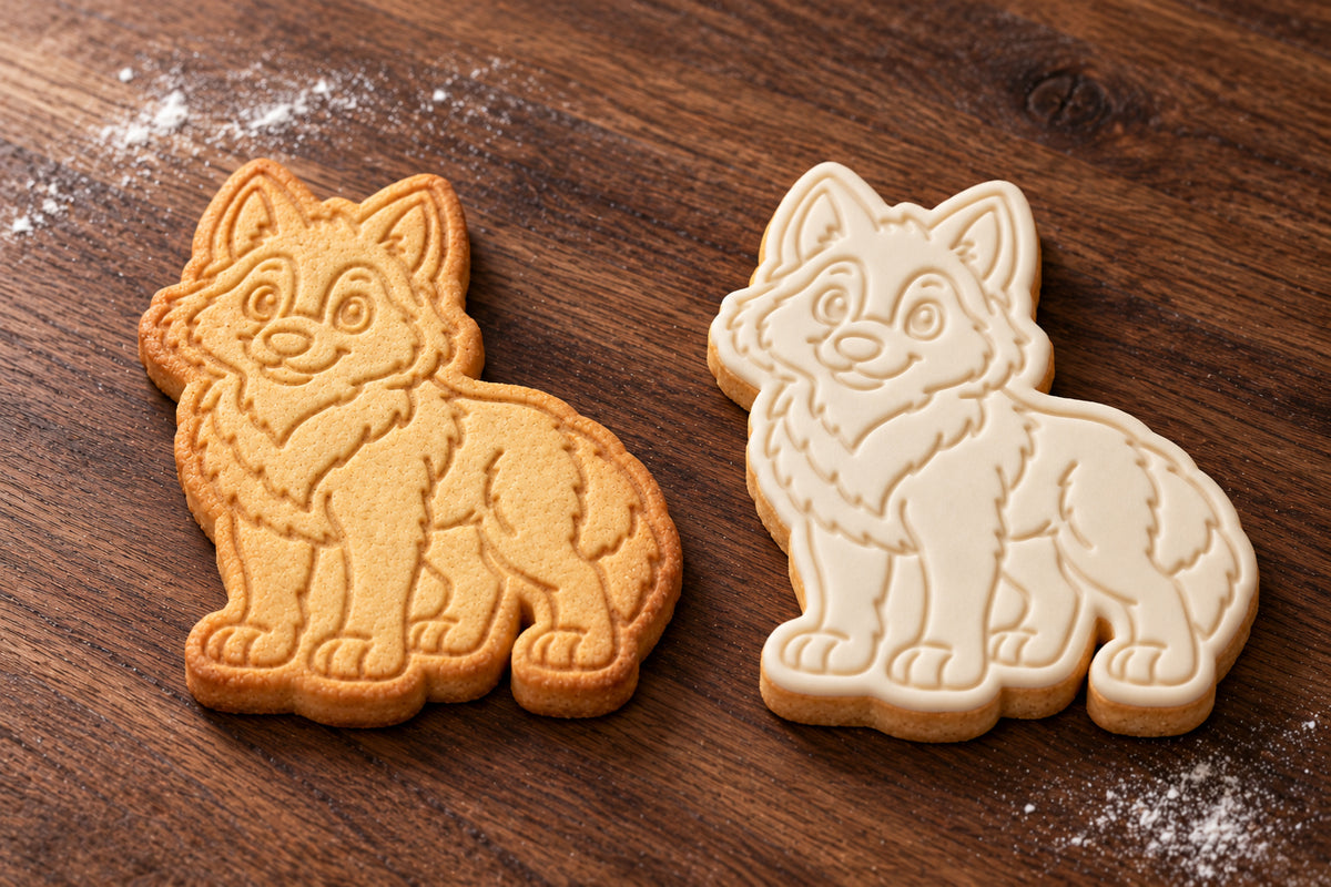 Wolf plain and white fondant cookie examples