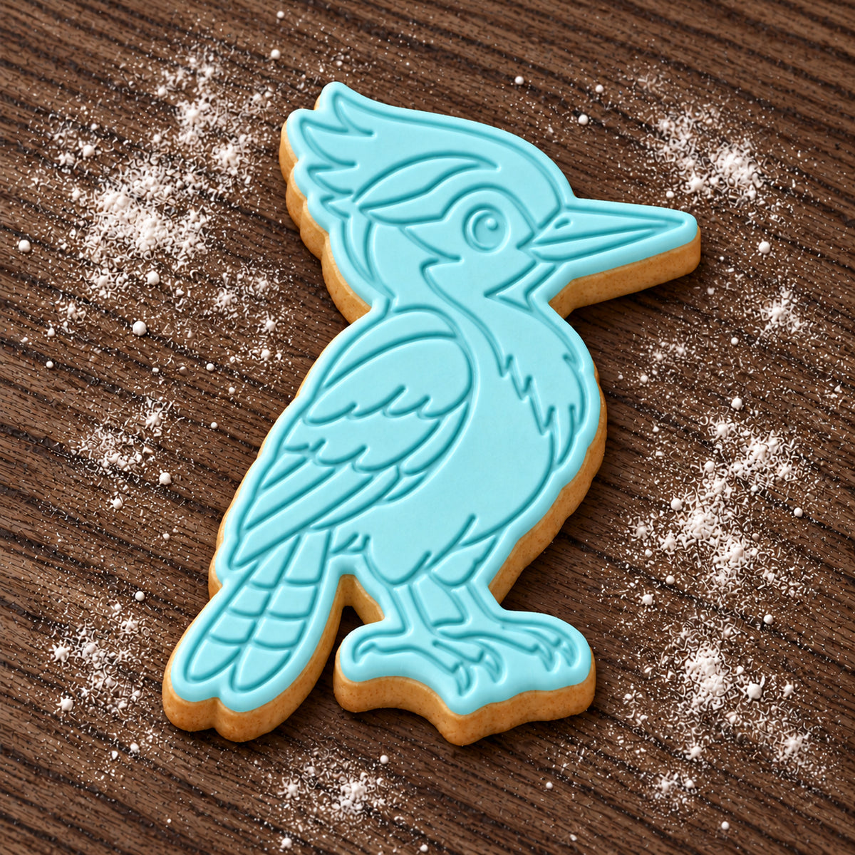 Woodpecker decorated fondant cookie