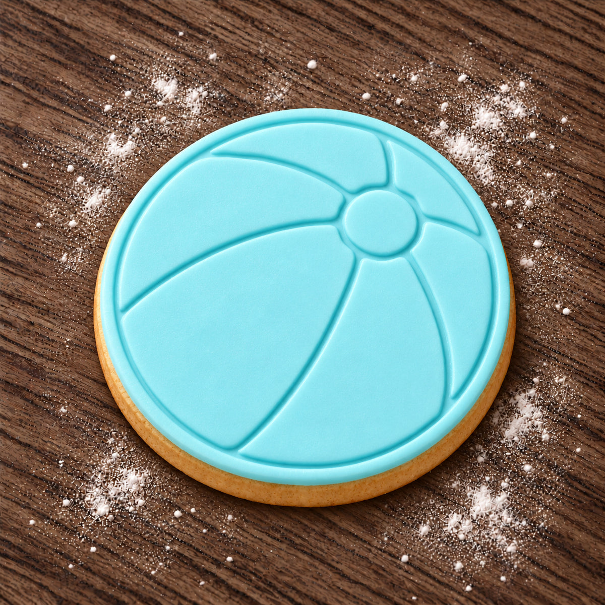 Beach Ball cookie cutter and embosser set – aqua fondant cookie example