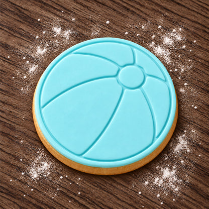 Beach Ball cookie cutter and embosser set – aqua fondant cookie example