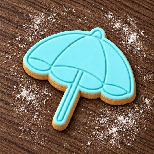 Beach Umbrella cookie cutter and embosser set – aqua fondant cookie example