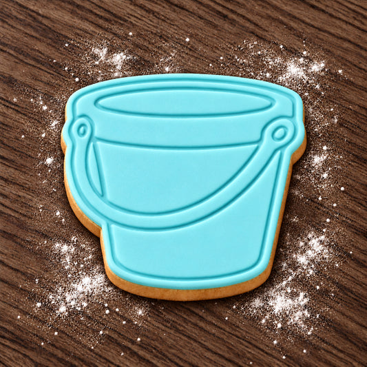 Beach Bucket cookie cutter and embosser set – aqua fondant cookie example